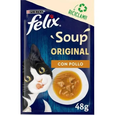 Felix Soup Original – hrană umedă complementară pentru pisici adulte, cu pui, plic 48 g